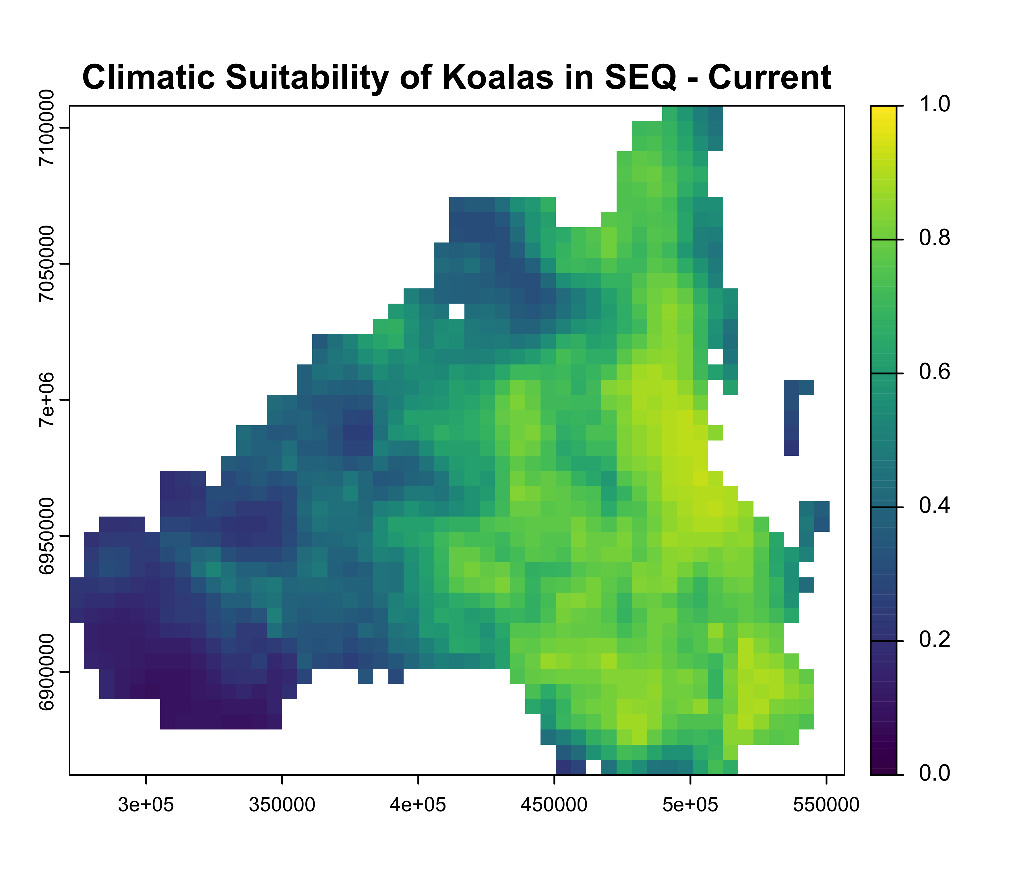 Current climatic suitability of koalas in SEQ